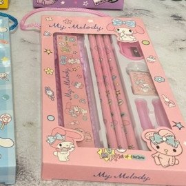Paket Alat Tulis SANRIO 5 in 1 Komplit Lucu / Paket Box Kuromi Bertali - MELODY PINK