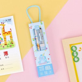 Pensil Set Kotak (isi 5 pcs) /Alat Tulis Set Dengan Karakter Lucu - dino blue